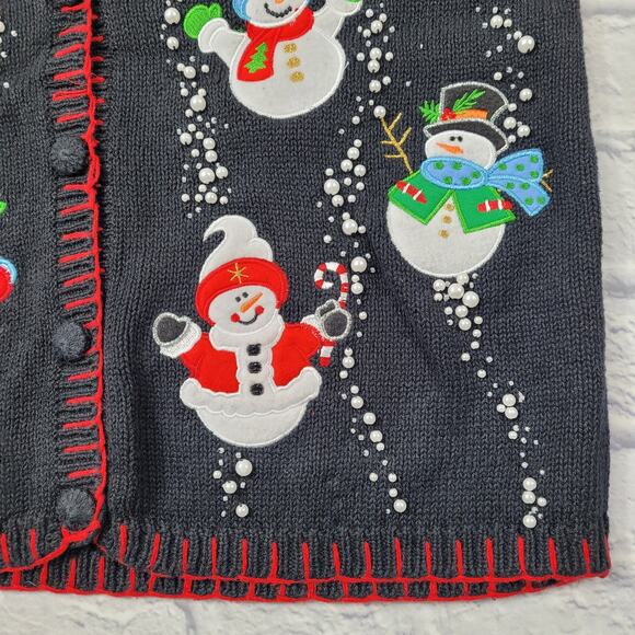 Beaded Applique Snowman Sweater Vest by Basic Editions Ugly Christmas Sweater - Picture 8 of 10